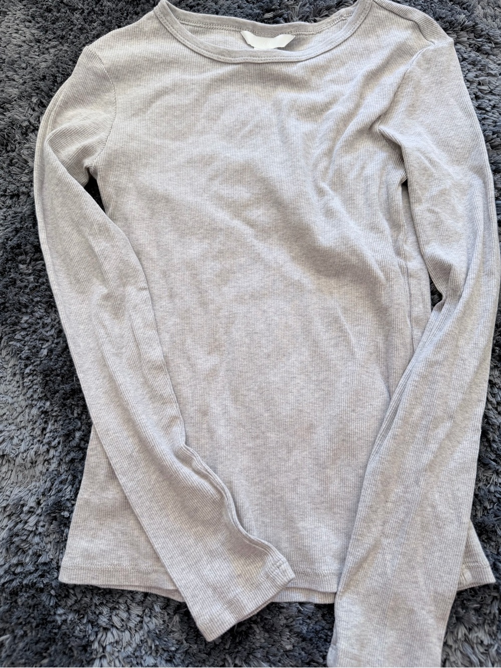 H&M Ribbed Long Sleeve Top in Light Taupe